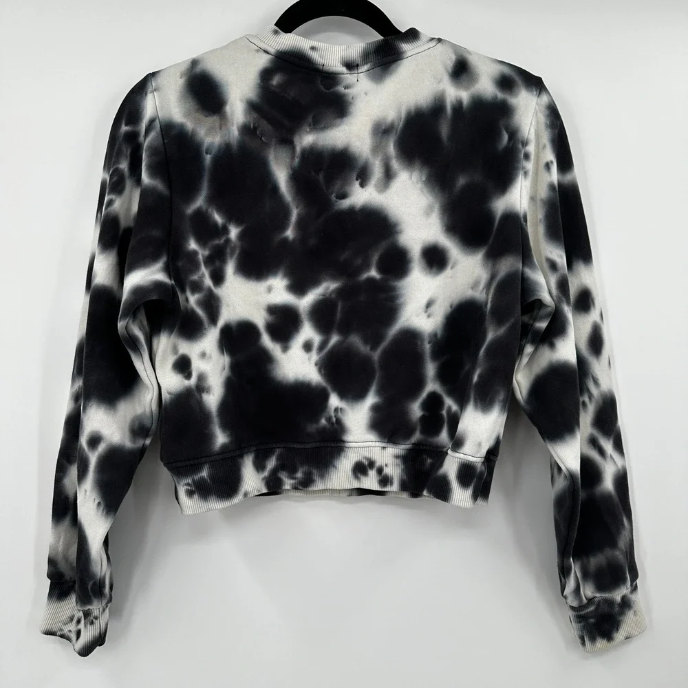 True Religion Tie Dye Cropped Crewneck Sweatshirt Women's Size‎ S/P Black White